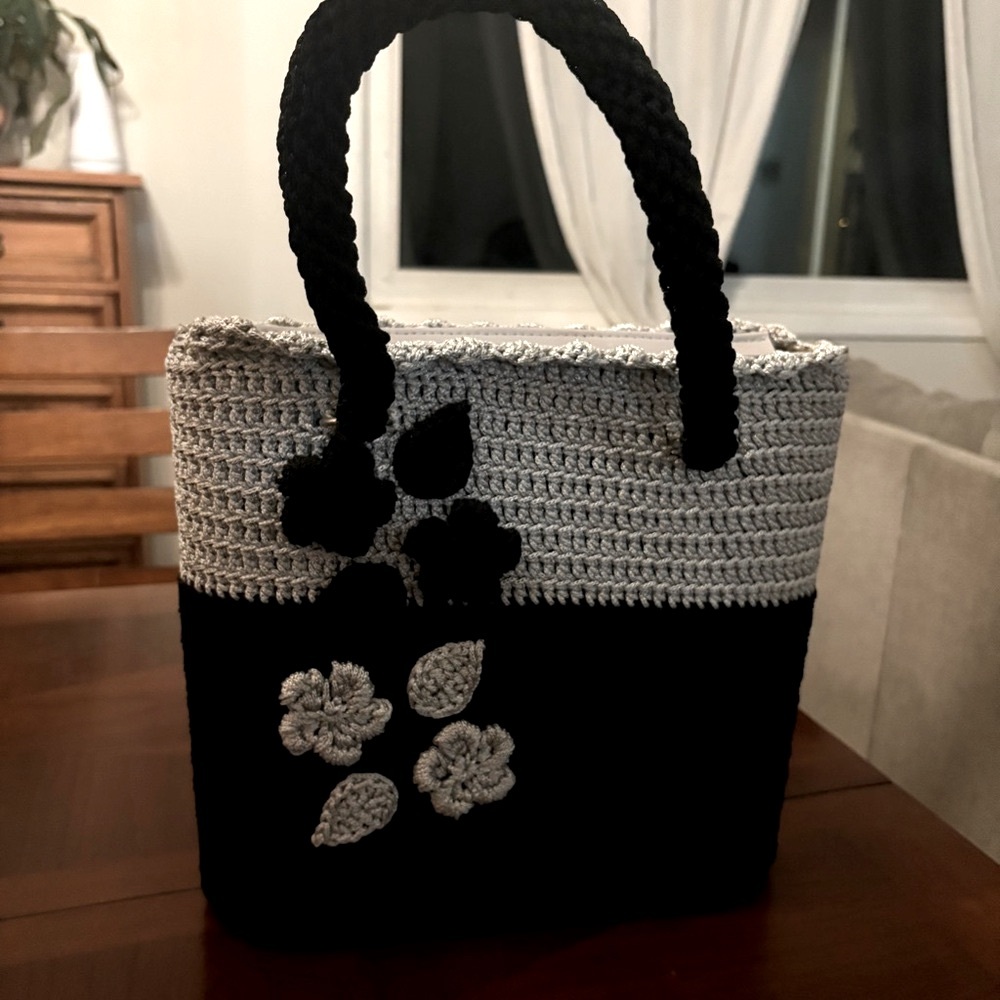 New Black and Gray Crochet Tote Bag